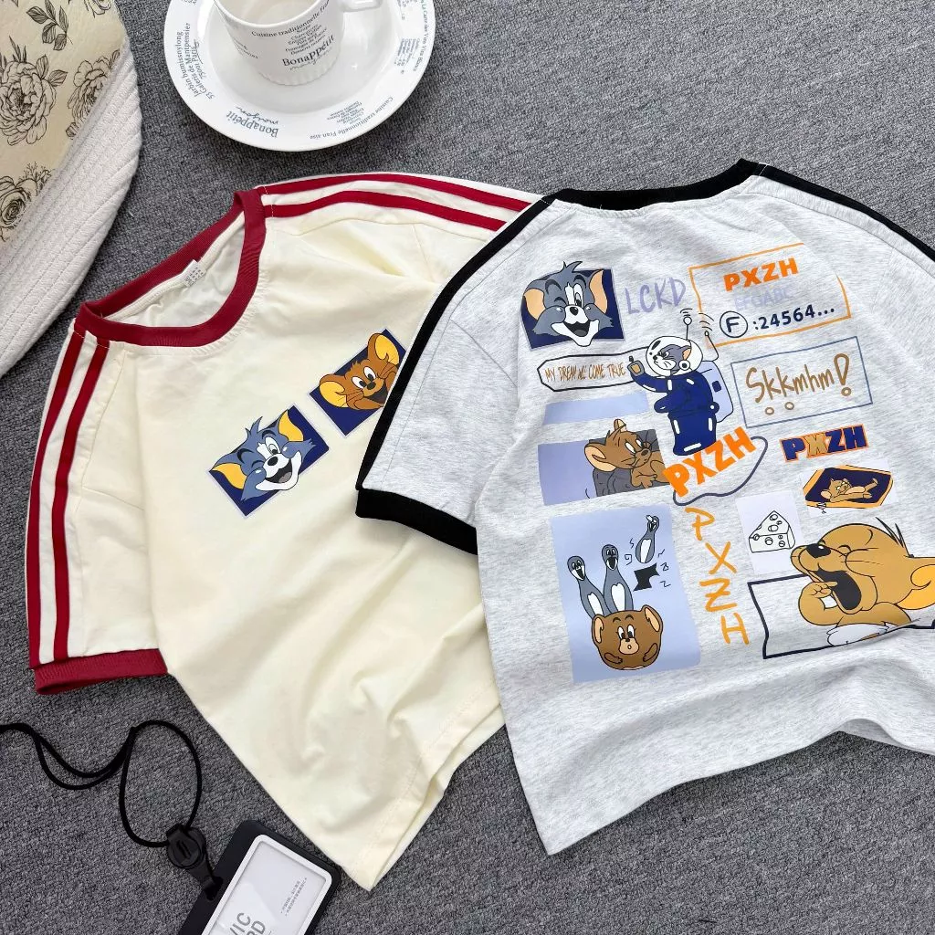 Áo Thun Cộc Tay Bé Trai Chất Liệu Cotton Mã AT 1 in Hình Tom và jerry Chất Liệu Mềm Mại Thấm Mô Hôi Fom Rộng-----AT 1