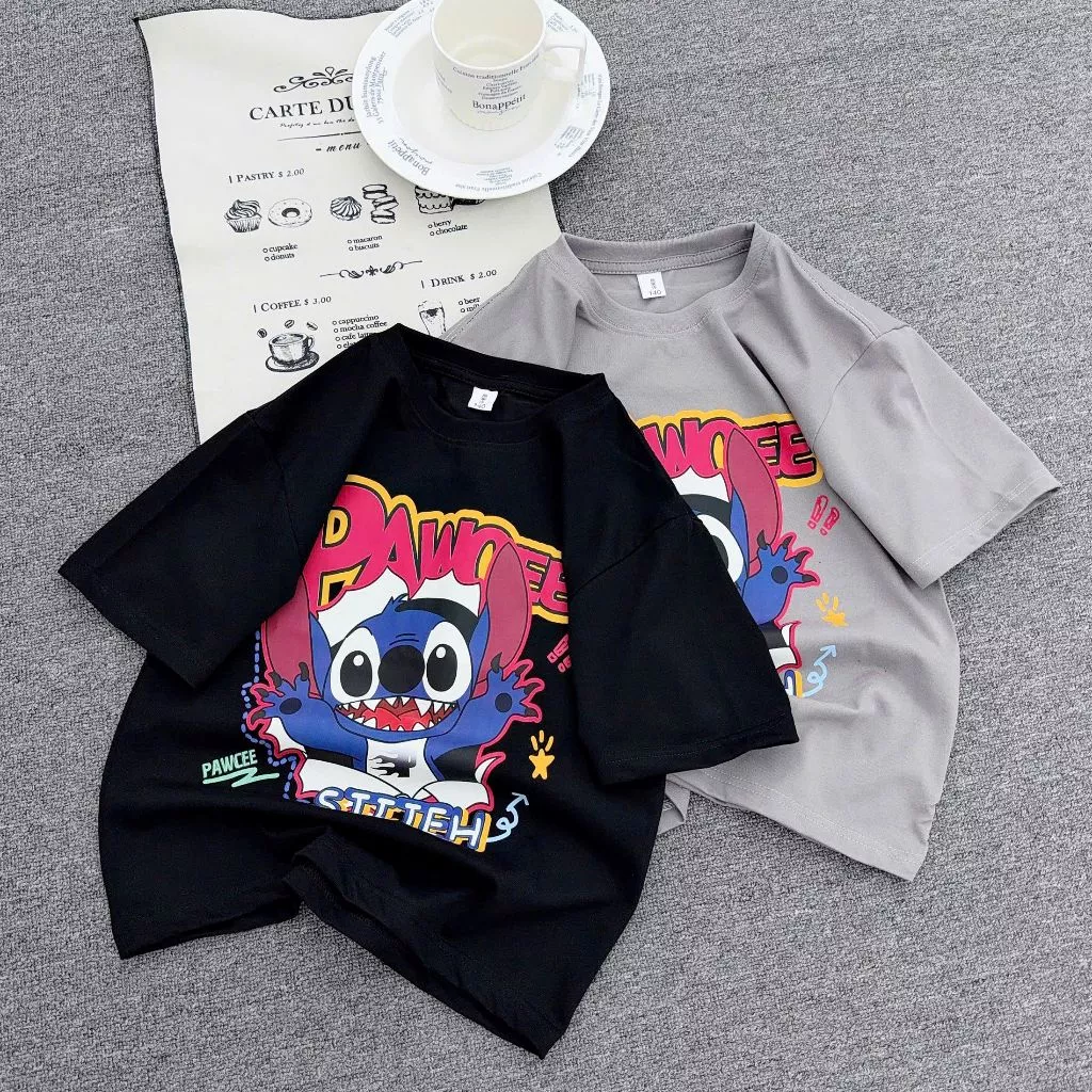 Áo Thun Cotton Bé Trai Fom Đại Thiết Kế Hình in 2 Màu Đen Xám Mát Mềm Thấm Hút Mồ Hôi Fom Dáng Thoái Mái -----