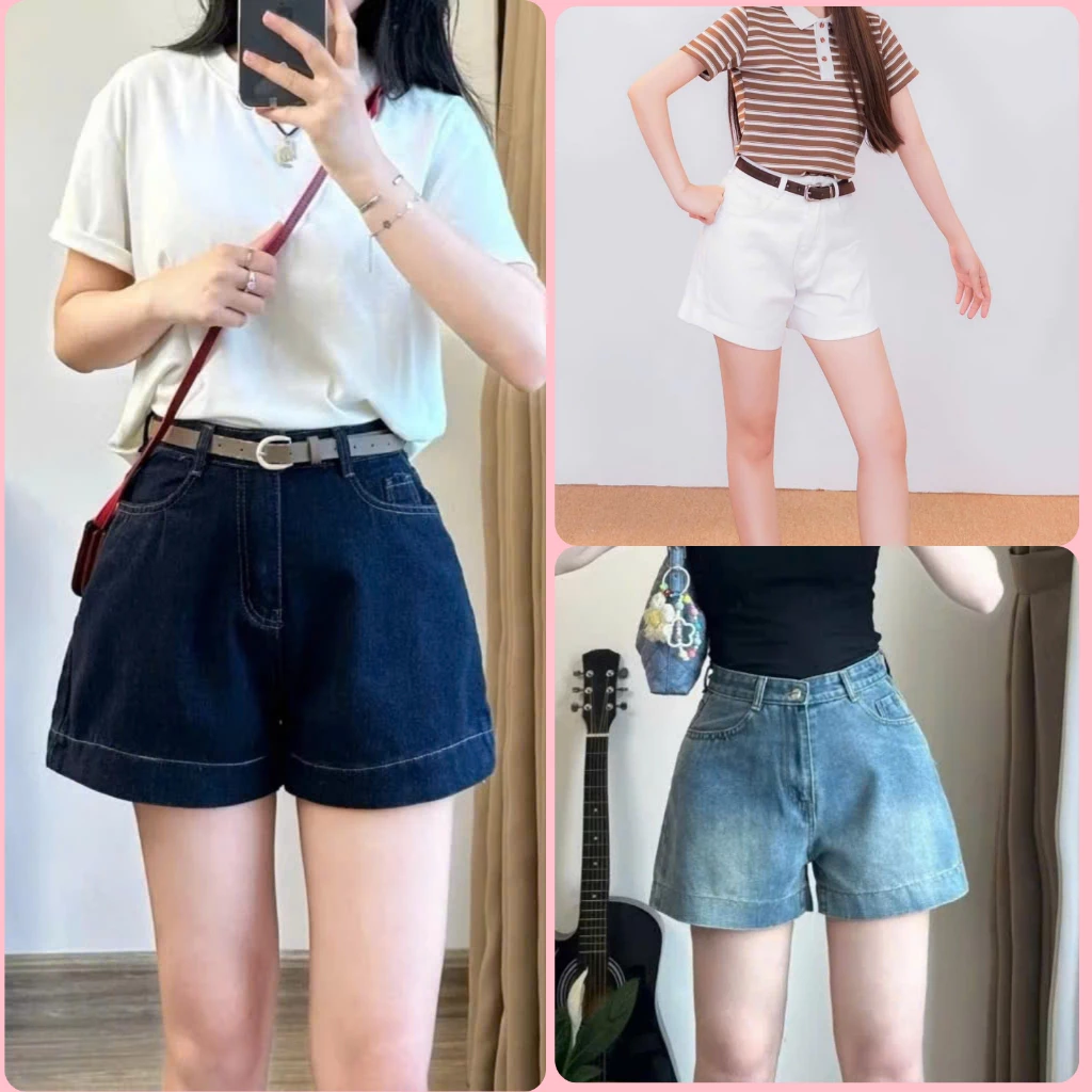 Quần short nữ lưng cao chất jeans mềm mại, quần sooc bò nữ ngắn basic trẻ trung 3 màu cao cấp nana shop
