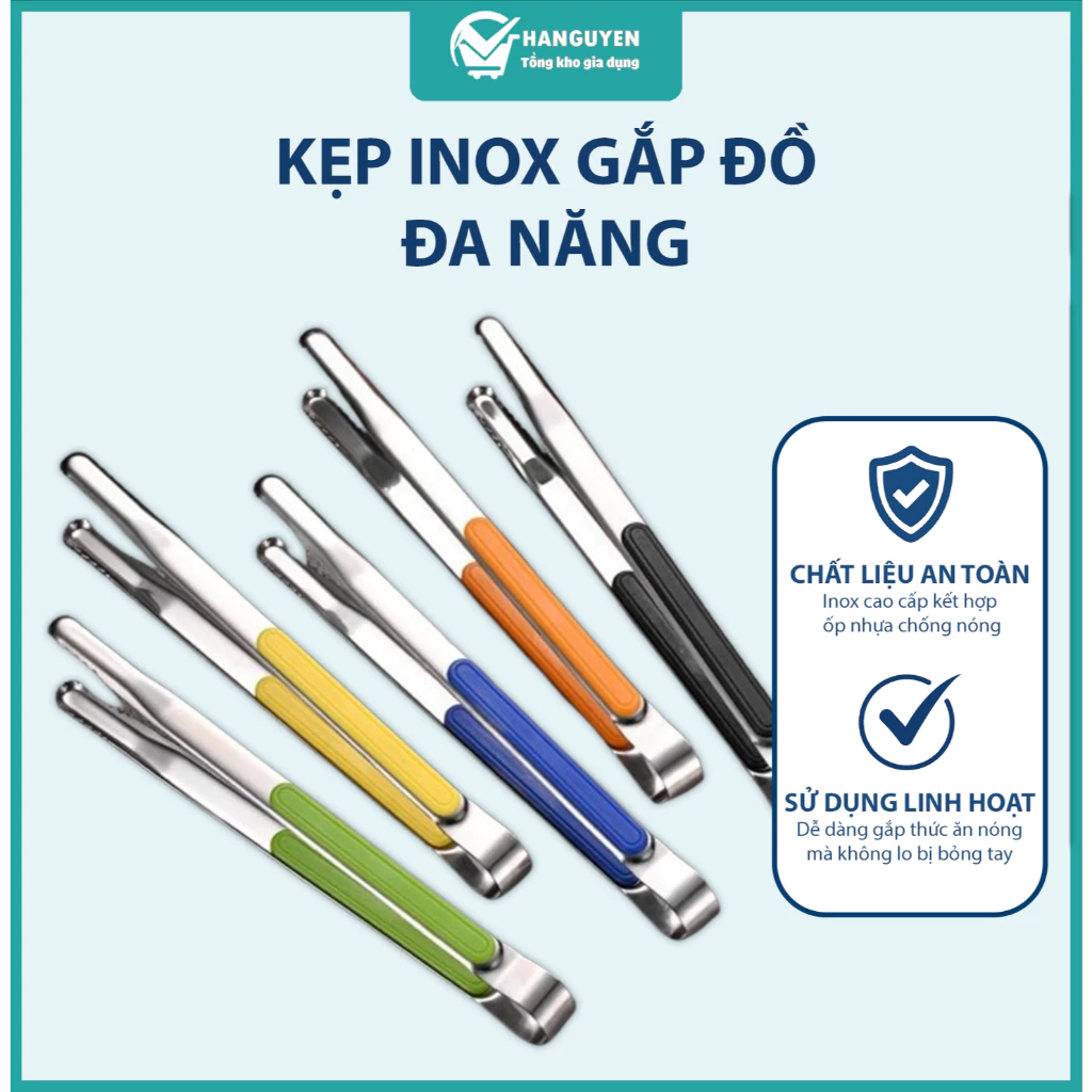 Kẹp inox gắp đồ nướng Hàn Quốc chống nóng dùng gắp thức ăn, gắp đá tiện lợi bền chắc