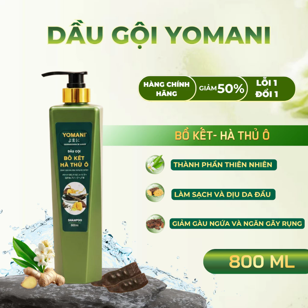 [800ML] Dầu Gội Bồ Kết & Hà Thủ Ô YOMANI Giảm Gàu Ngứa Da Đầu, Hỗ Trợ Mọc Tóc, Phục Hồi Hư Tổn Tóc