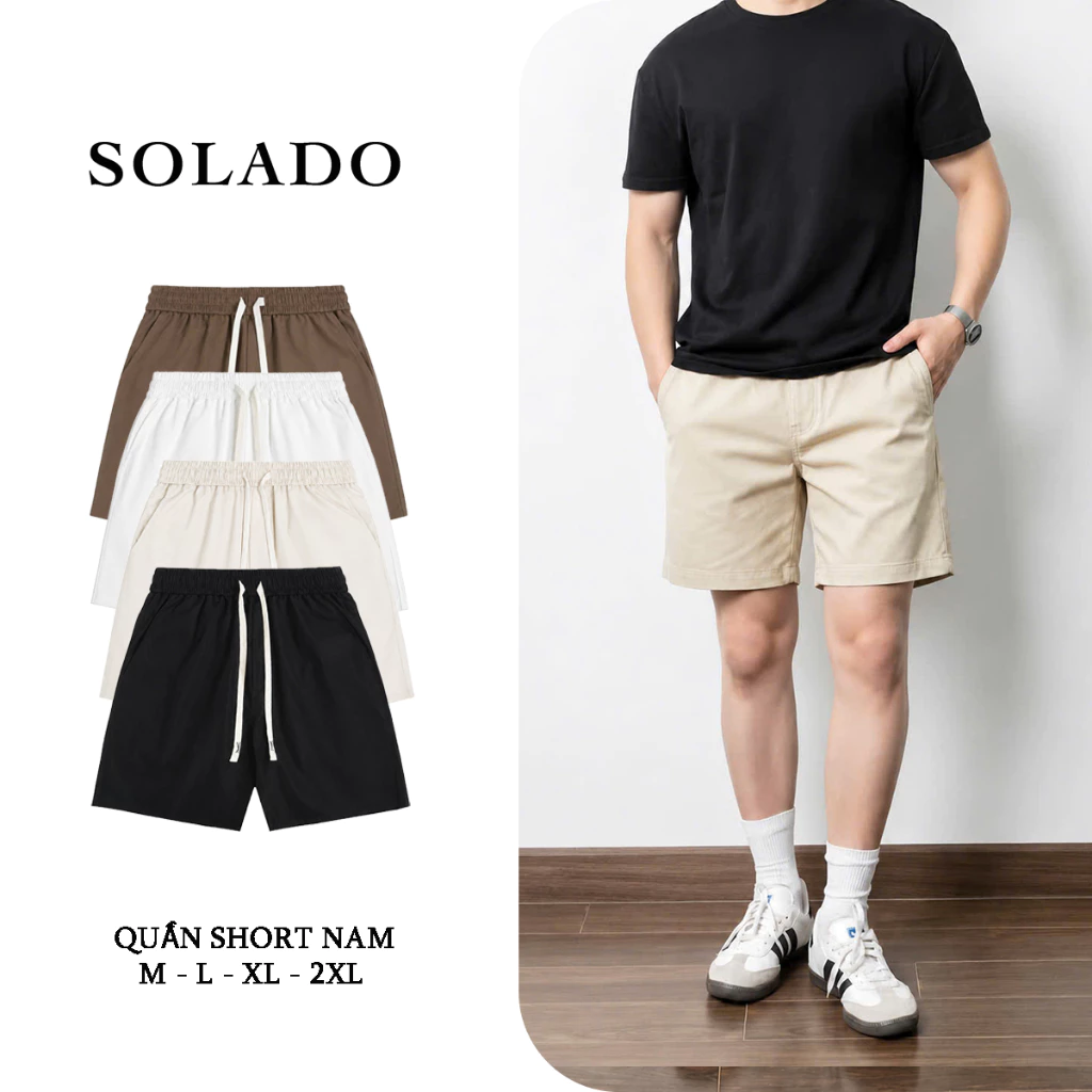 Quần Short Kaki Nam SOLADO Form Trên Gối Cạp Chun Vải Kaki Gió Mềm Mại SOLADO QS01
