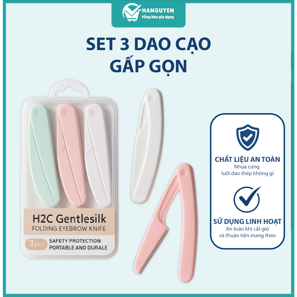 Set 3 dao cạo chân mày gấp gọn tiện tỉa lông mày và tóc mái an toàn dễ dùng