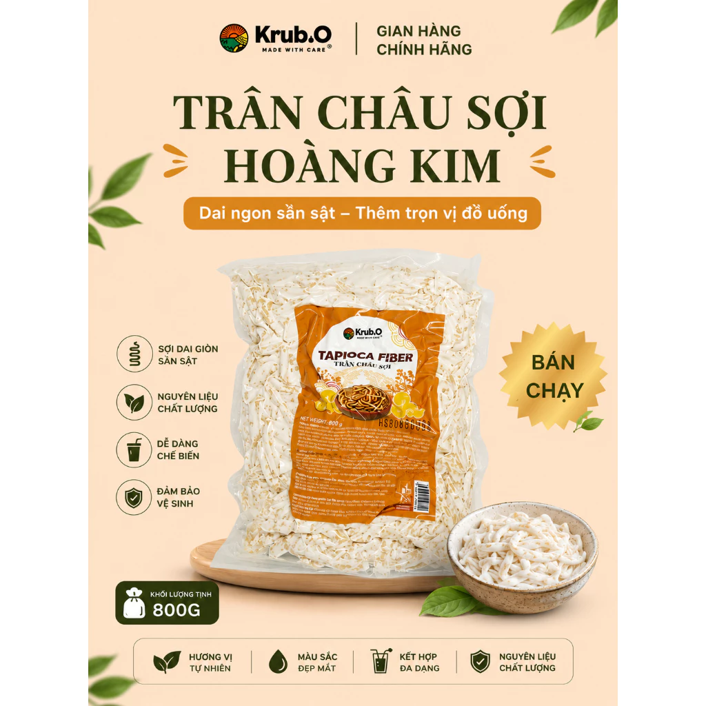 [Chính Hãng] Trân Châu Sợi Krub.O – Topping Dai Giòn Lạ Miệng Cho Đồ Uống - Thùng 24 gói 800g