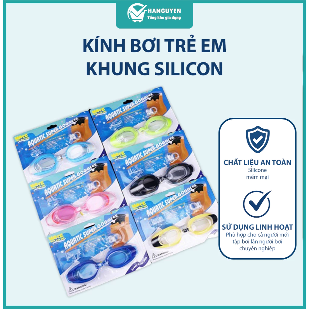 Kính bơi trẻ em khung silicon mềm ôm sát mắt chống sương mờ chống nước an toàn cho bé
