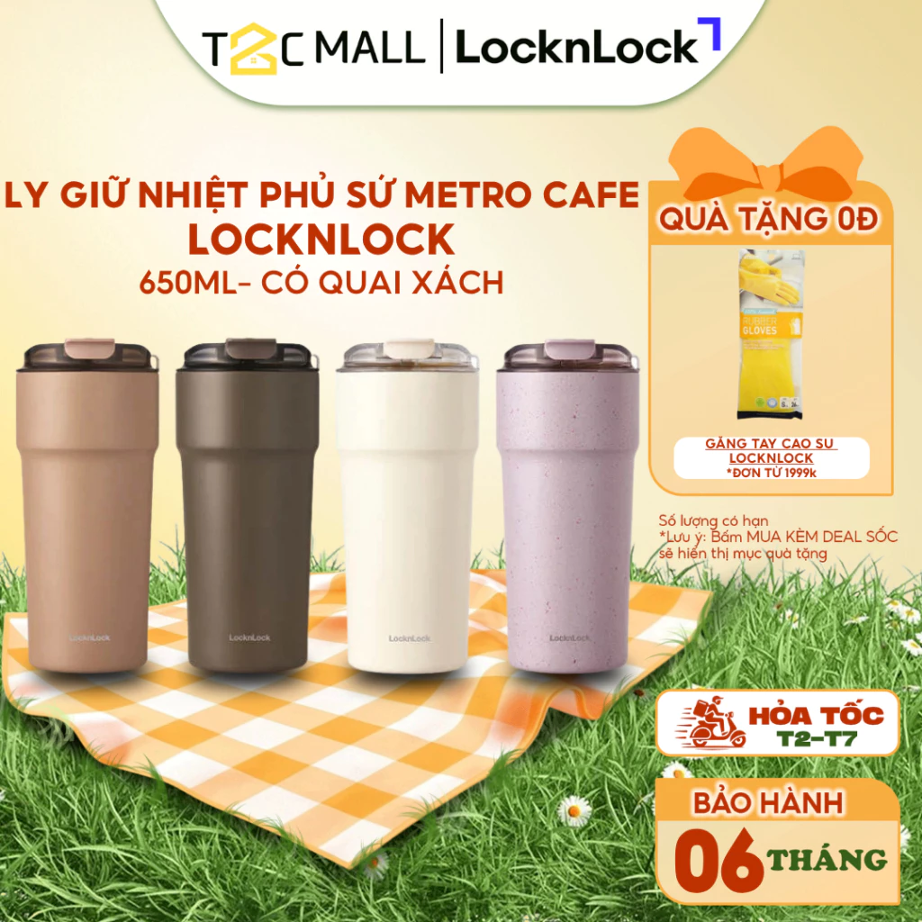 Ly Giữ Nhiệt LocknLock 650ML Metro Cafe Tumbler Dây Đeo Phủ Sứ Uống Cafe 3 Màu LHC4359 - T2C Mall