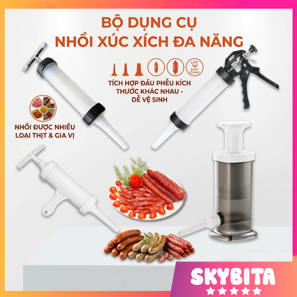 Dụng Cụ Nhồi Xúc Xích Lạp Xưởng Thao Tác Dễ Dàng, Máy Nhồi Bằng Tay Inox, Nhựa Cao Cấp Nhiều Phân Loại