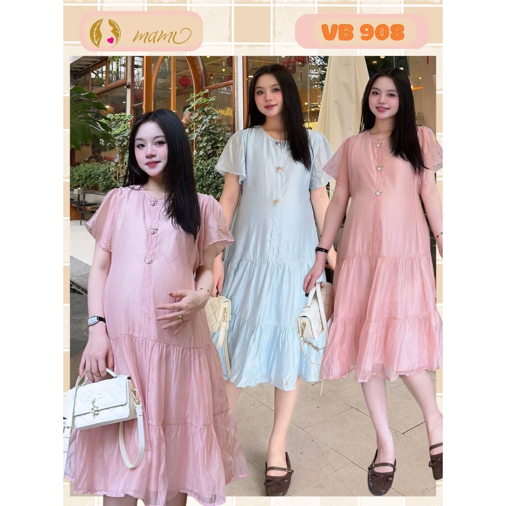 váy đầm bầu mùa hè váy bầu dáng dài  Mami MAMI MS2101 chất liệu tơ mềm nhẹ mát cho mẹ bầu mặc đi làm đi chơi đều đẹp