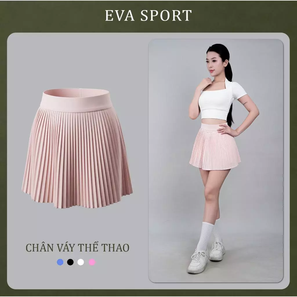 Chân Váy Tennis Xếp Ly Nữ Dáng Ngắn Pickleball Gym Yoga Năng Động EVASPORT