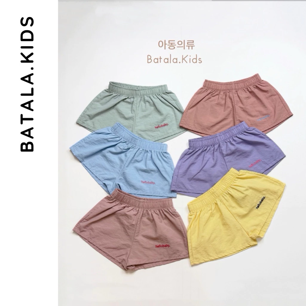Quần đùi gió bé gái BATALA KIDS, quần short trẻ em, quần đùi cộc bé gái và bé trai thêu HELLOBABY mát mẻ mùa hè 10-25kg