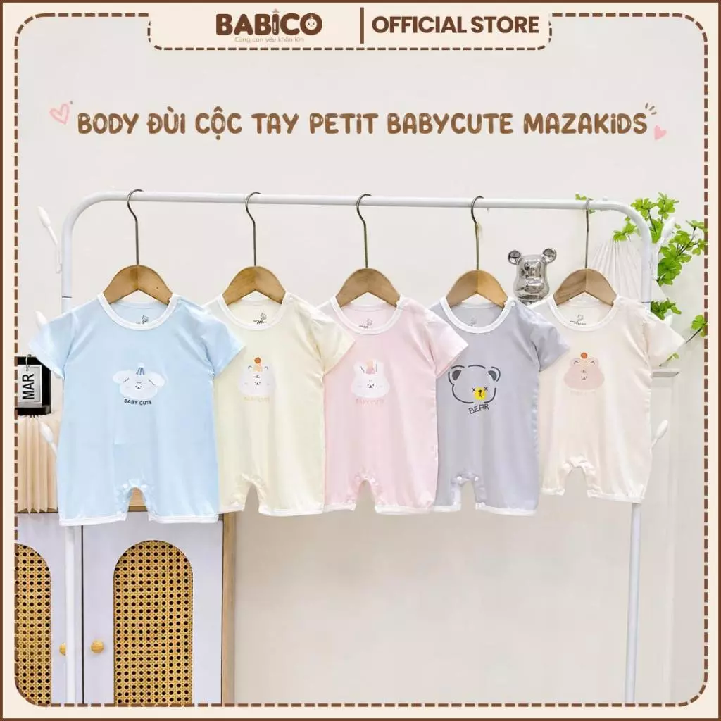 Body Đùi Cộc Cài Vai MazaKids Bear Vải Petit Màu In Gấu Đáng Yêu Mềm Mát Và Thấm Mồ Hôi Cho Bé 3-9kg