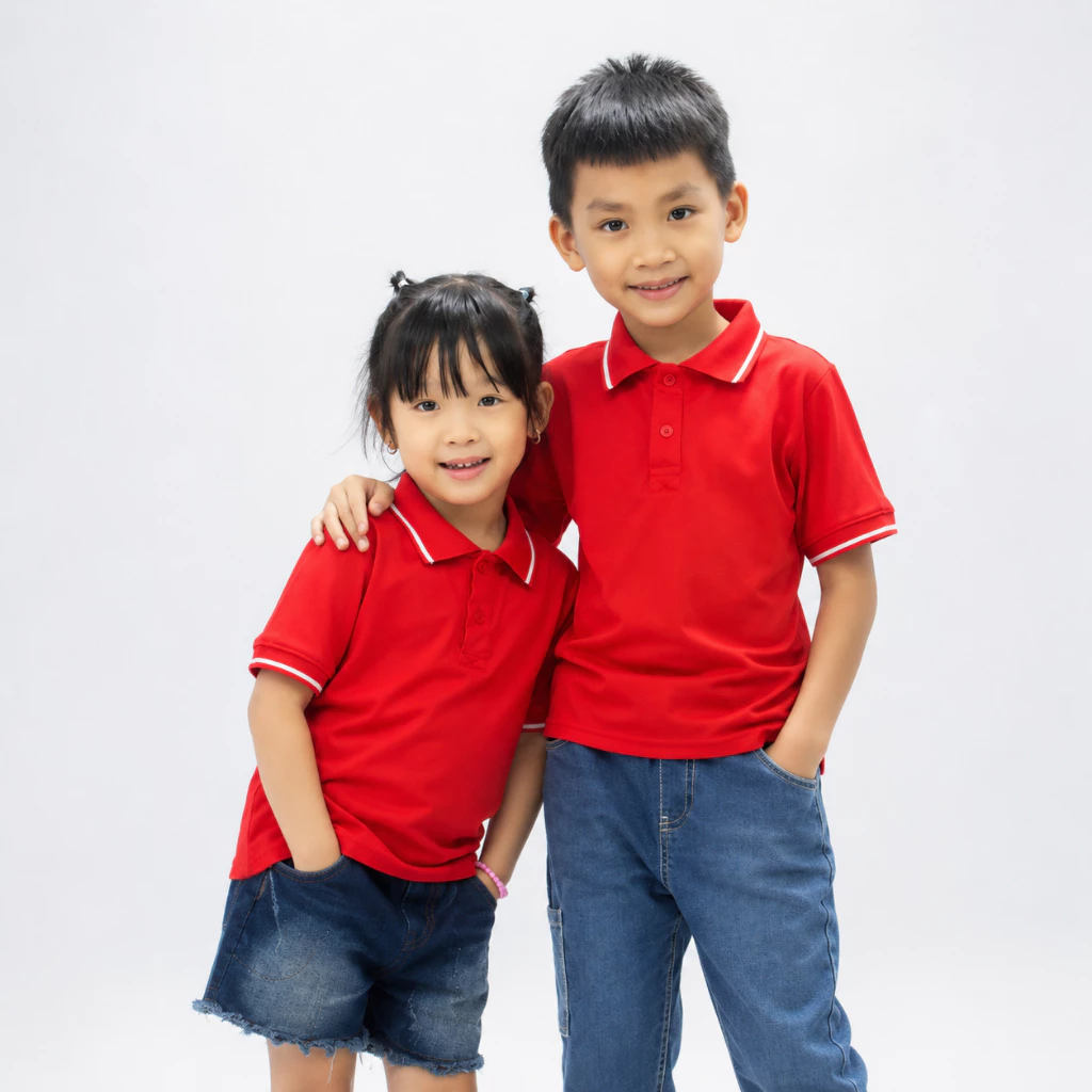 Áo Thun Có Cổ Polo Trẻ Em Đồng Phục Cho Bé THOITRANG24H Màu Đỏ Vải Cá Sấu Mè Co Dãn Nhẹ Mát