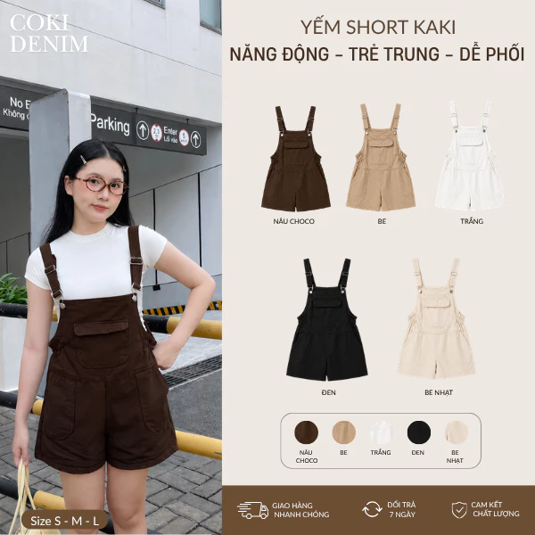 Quần Short Yếm Kaki, Quàn Yếm Đùi Túi Nắp Bo Chun hai bên