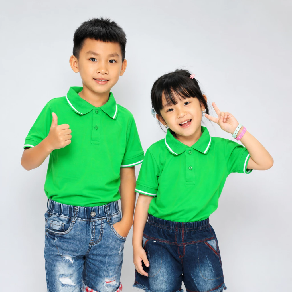 Áo Polo Có Cổ Trẻ Em THOITRANG24H Màu Xanh Lá Chất Vải Cá Sấu Mè Mềm Mịn Co Dãn Thoáng Mát Cho Bé