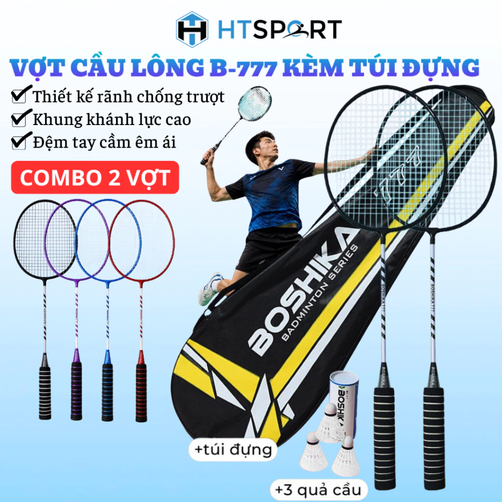 Cặp Vợt Cầu Lông, Bộ Vợt Đánh Cầu Lông 777 + Túi Đựng Nhiều Màu Dành Cho Người Mới Bắt Đầu