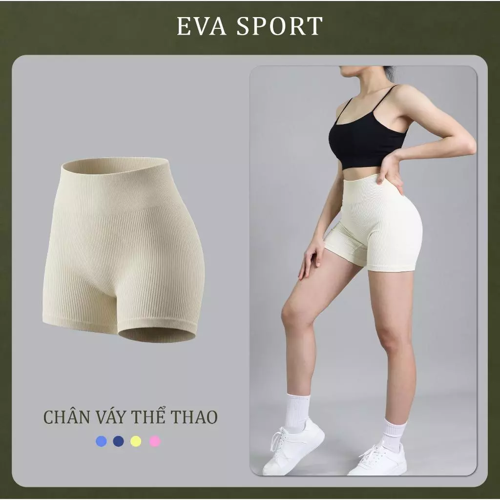 Quần Short Đùi Nữ Tập Gym Yoga Zumba Chất Liệu Dệt Gân Cạp Cao Nâng Mông Tôn Dáng EVASPORT