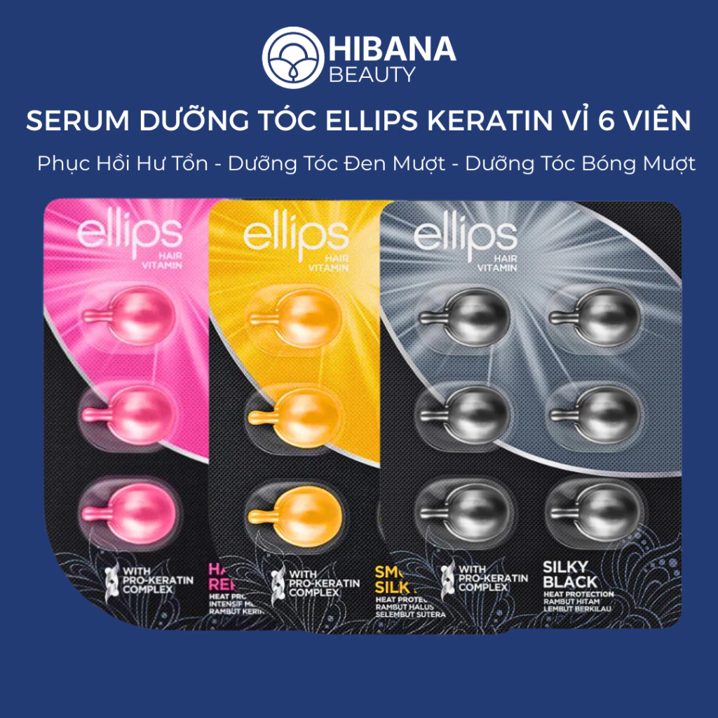 Serum Dưỡng Tóc Ellips Keratin Phục Hồi Hư Tổn,Giảm Rụng & Khô Xơ Giúp Tóc Chắc Khỏe | Vỉ 6 Viên