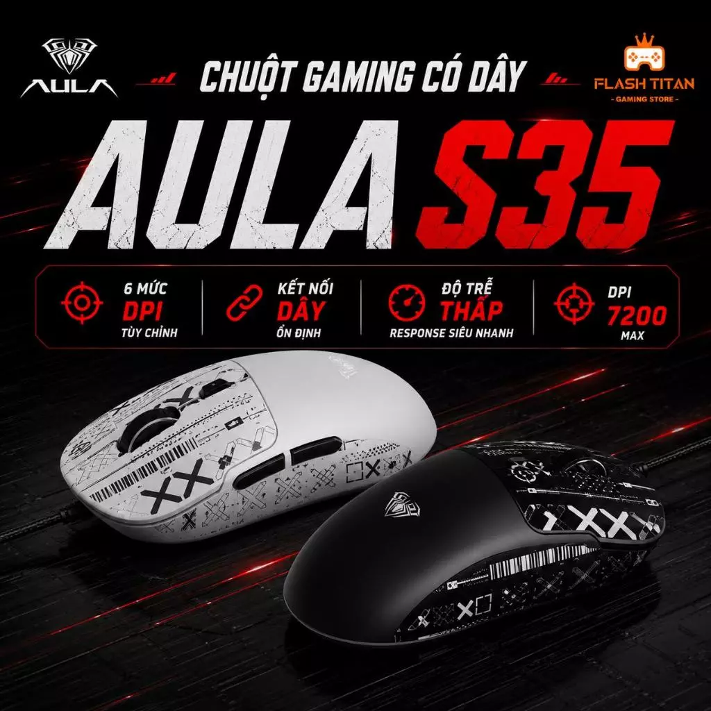 Chuột Máy Tính Chơi Game AULA S35 - DPI 7200 - Trọng lượng nhẹ - 6 chế độ DPI