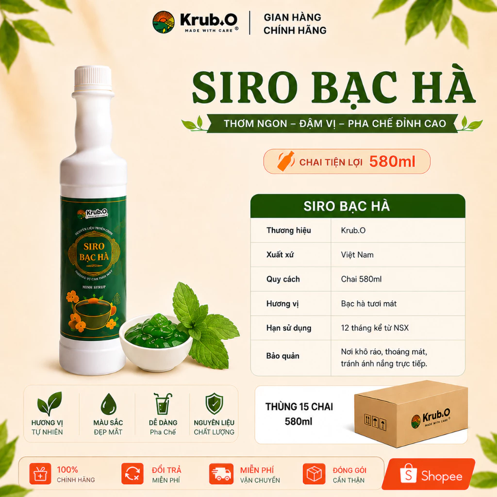 [Chính hãng] Siro bạc hà Krub.O nguyên liệu pha chế trà sữa đồ uống trà hoa quả cà phê chai 580ml
