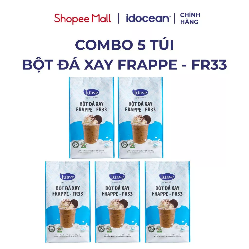 Combo 5 Túi Bột Đá Xay Frappe FR33 Lúave 1kg - Bột Pha Chế Các Món Đá Xay Có Sữa, Làm Kem Dẻo, Chống Phân Tầng, Tách Lớp