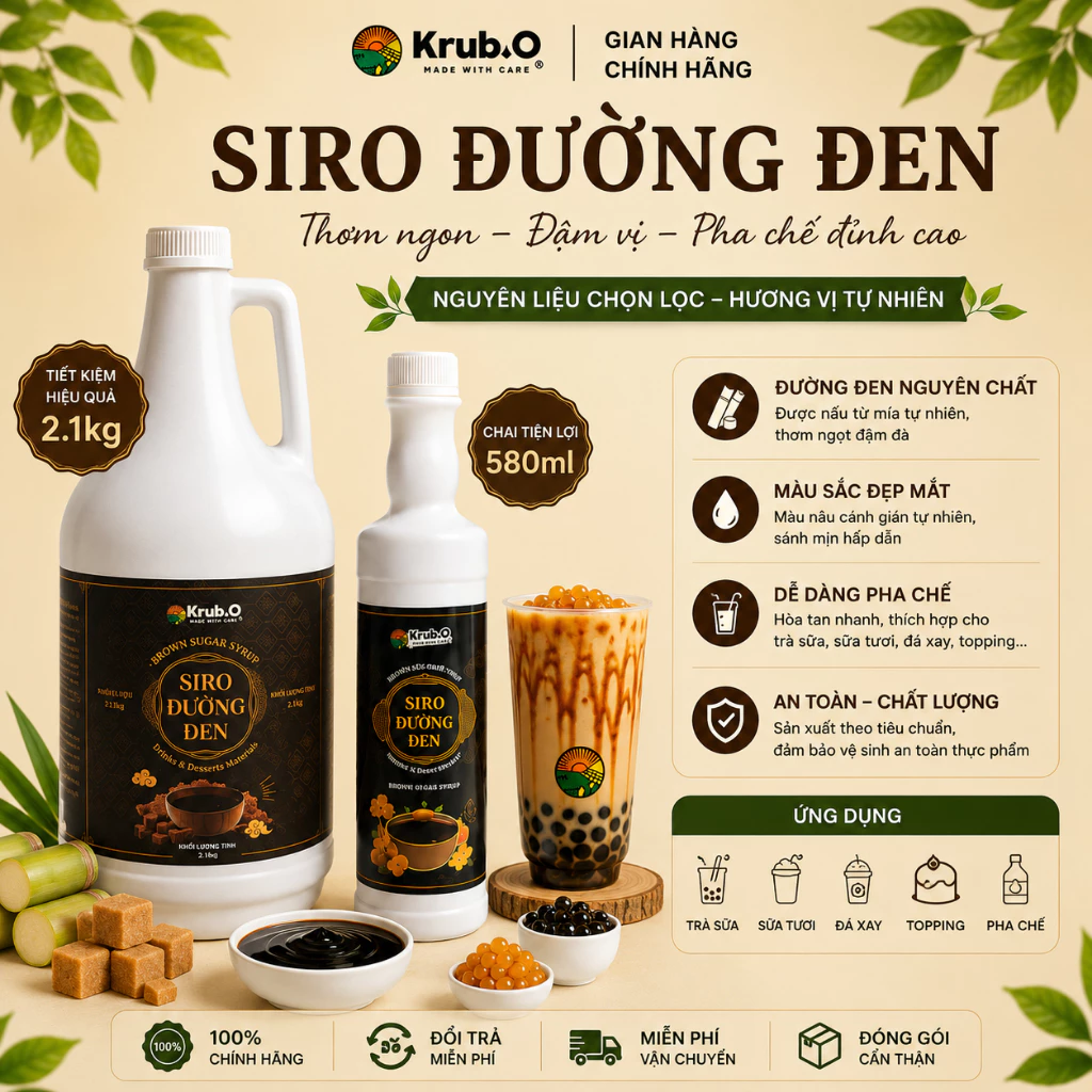[Chính hãng] Siro đường đen thương hiệu Krub.O- đường đen, đường hổ chai 580ml và can 2.1lit