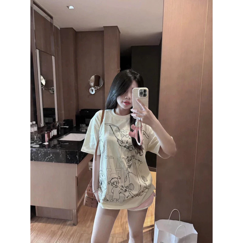 Áo Thun Form Rộng In Hình Hoạt Hình Disney 100 Năm Wonder, Hình In Không Bong, Tay Lỡ Cotton 100%