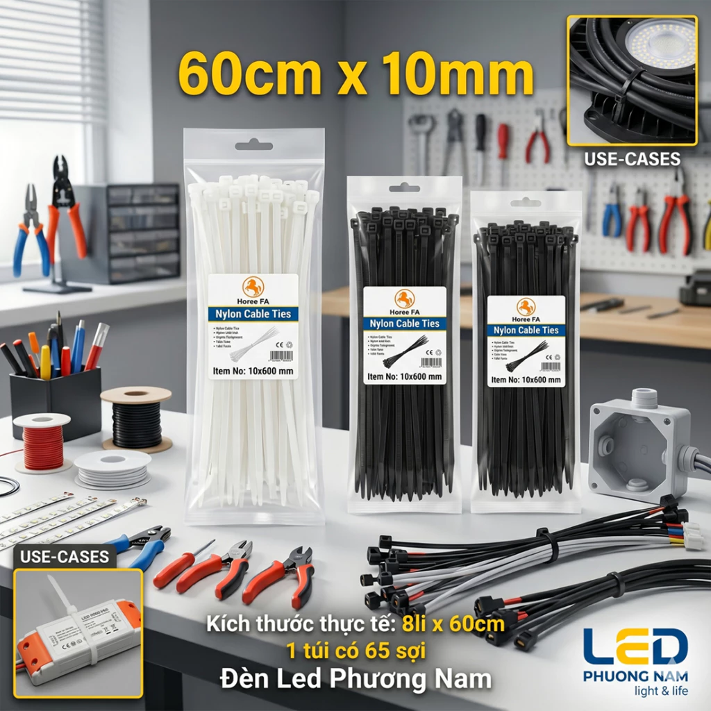 Dây Rút 60cm x 10mm, Dây thít cột đồ (túi 70 sợi)
