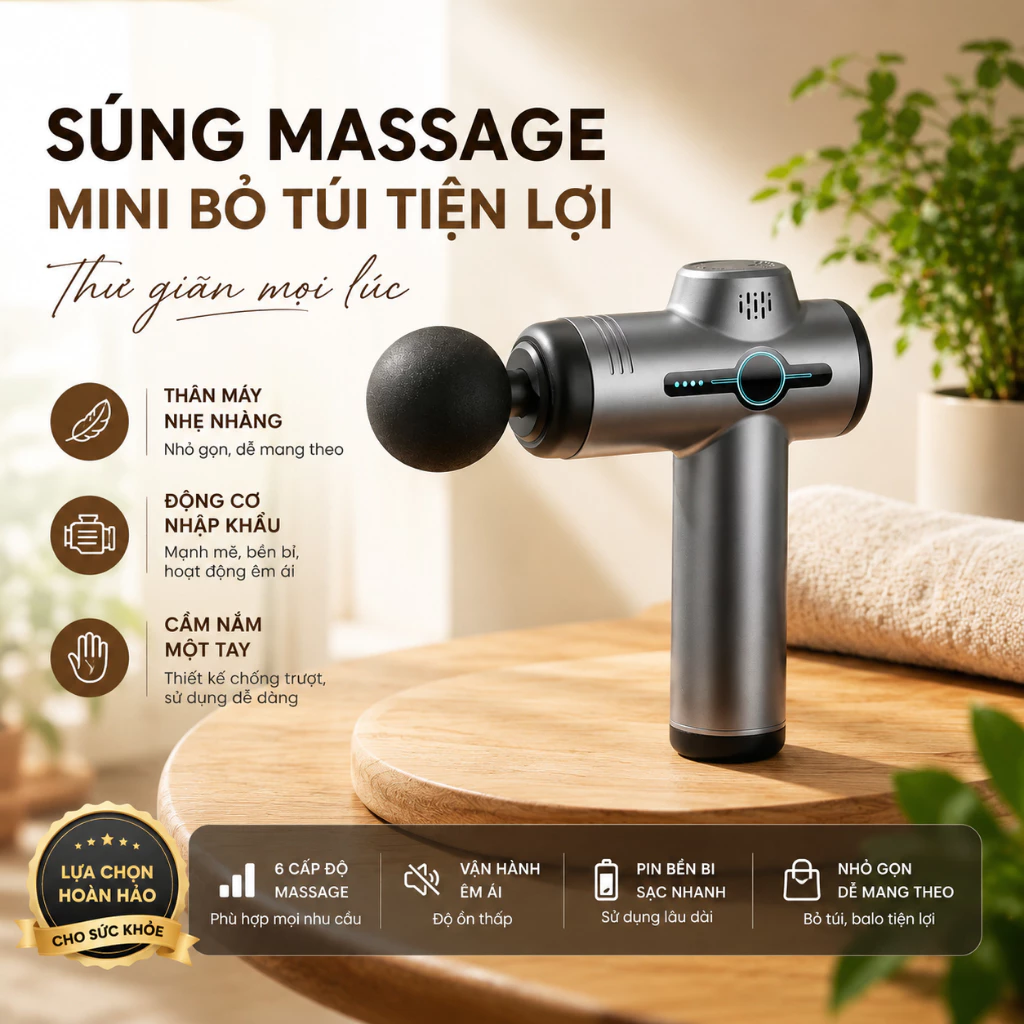 Máy Massage Cầm tay mini Cao Cấp 32 Chế Độ, Lực Đấm Siêu Khỏe 13.800 Vòng/Phút, Pin 2500mA