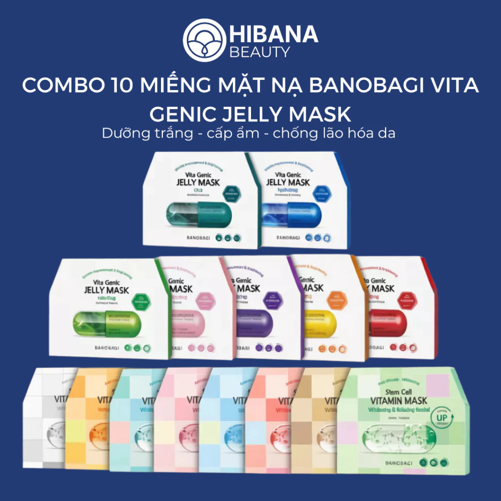 COMBO 10 MIẾNG Mặt Nạ BANOBAGI Vita Genic Jelly Mask Vitamin Dưỡng Trắng, Cấp Ẩm, Chống Lão Hóa Da