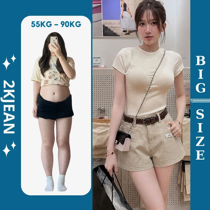 Quần Short Jean Nữ Form Chữ A Bigsize 55–85kg Lưng Cao Che Khuyết Điểm QC1315 – 2KJeans