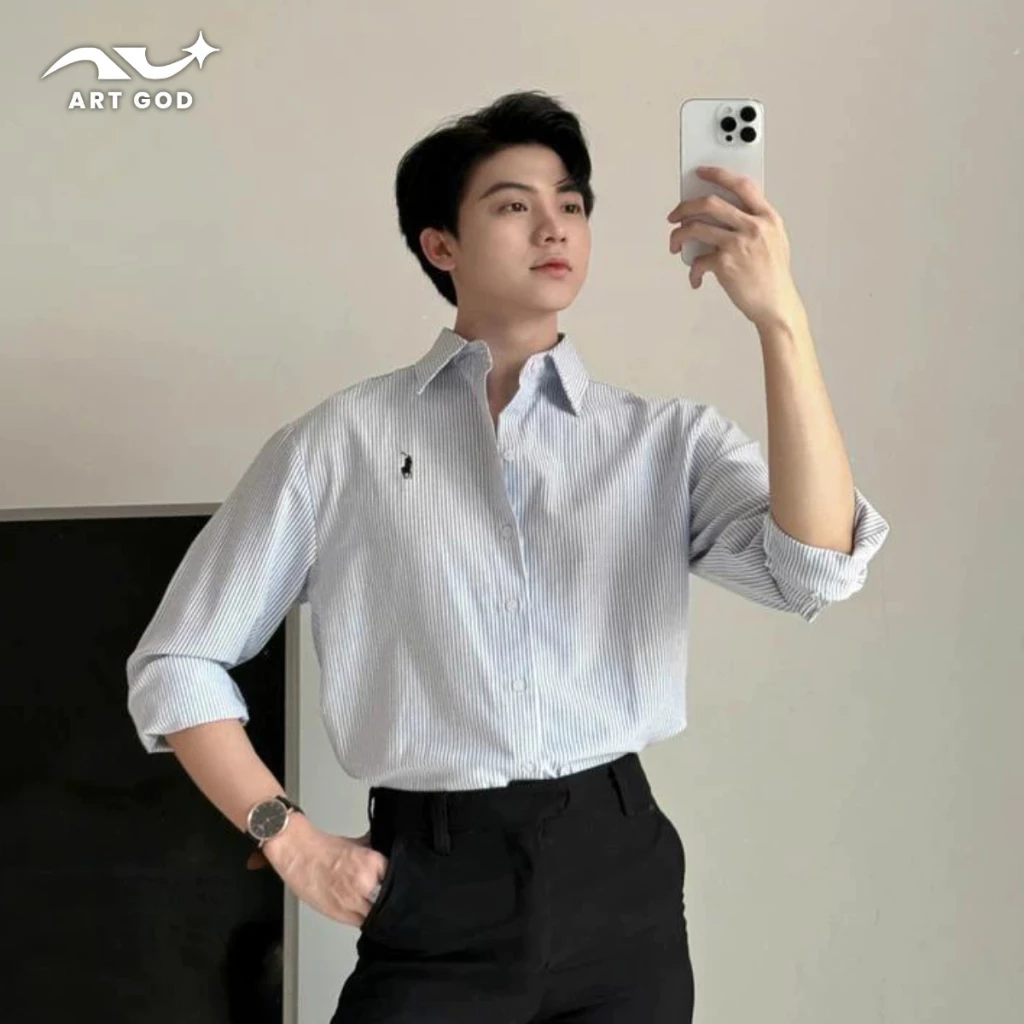 Áo Sơ Mi Kẻ Oxford Dài Tay Unisex Thêu Ngựa Chất Liệu Dày Dặn Form Regular Tôn Dáng ARTGOD HM020