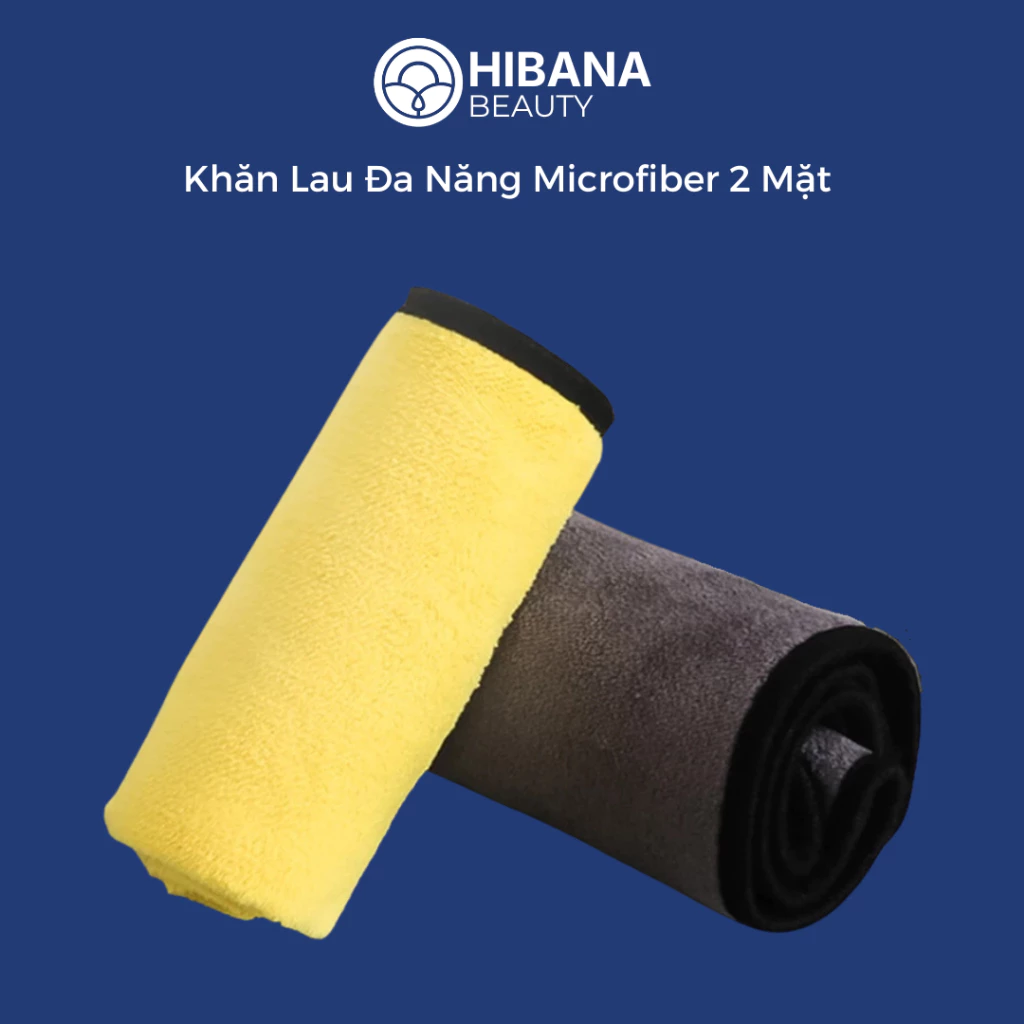 [HIBANA CLEAN HOUSE] Khăn Lau Đa Năng Microfiber 2 Mặt Vàng - Xám Siêu Thấm Cực Dày