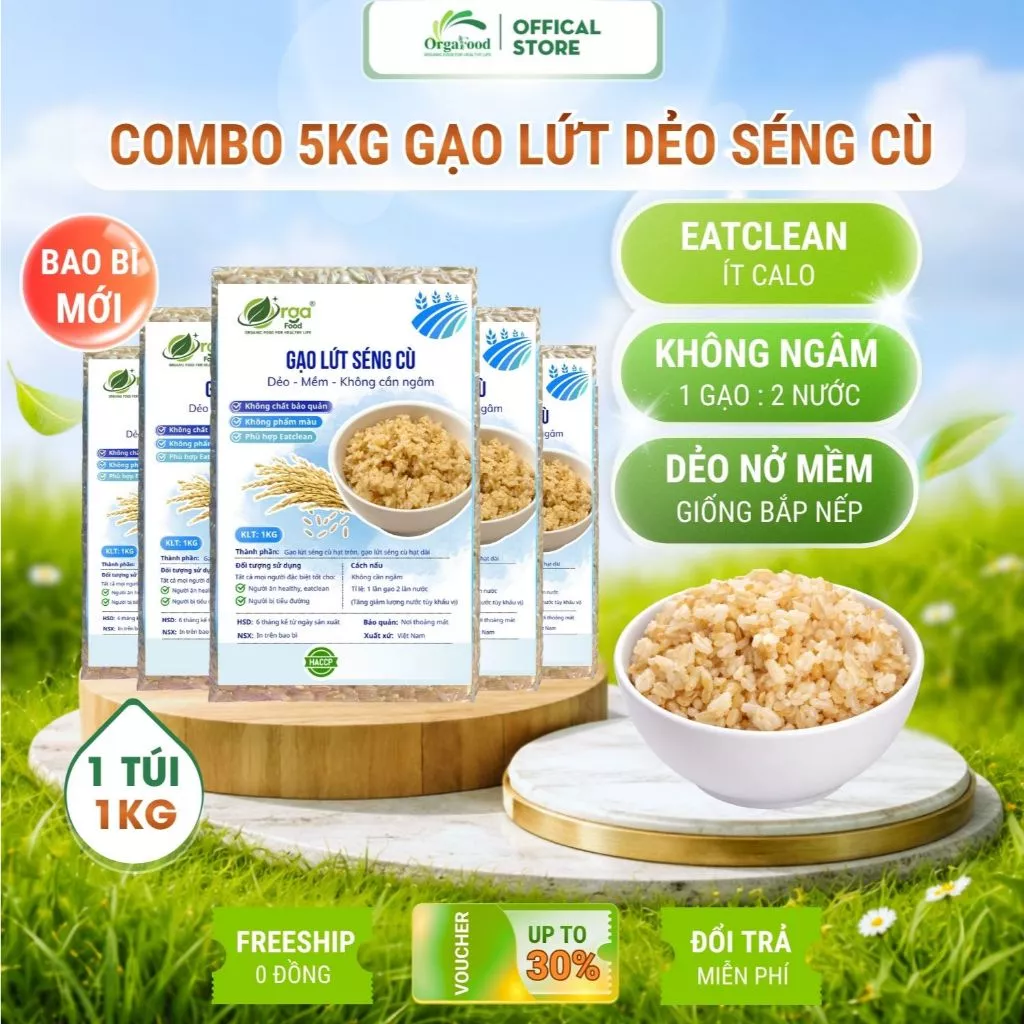 5kg Gạo lứt dẻo Séng Cù Điện Biên , Cơm mềm, dẻo, vị ngọt, nấu không cần ngâm, ăn kiêng, eatclean