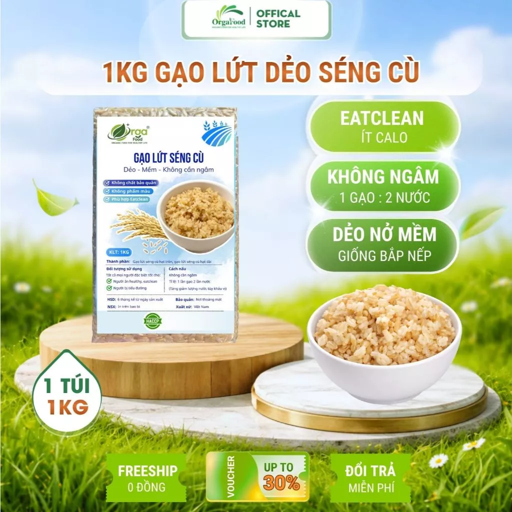 Gạo lứt dẻo Séng Cù Điện Biên 1kg, Cơm mềm, dẻo, vị ngọt, nấu không cần ngâm, ăn kiêng, eatclean