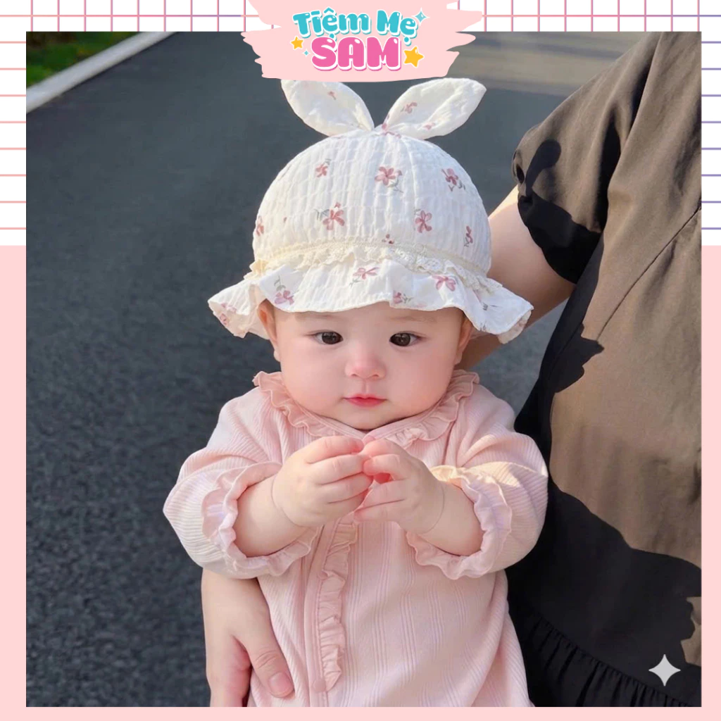 Mũ sơ sinh cho bé gái vải xô mềm lót cotton, nón vành mũ tai bèo đáng yêu cho bé sơ sinh 0-3 tháng (MUG13)