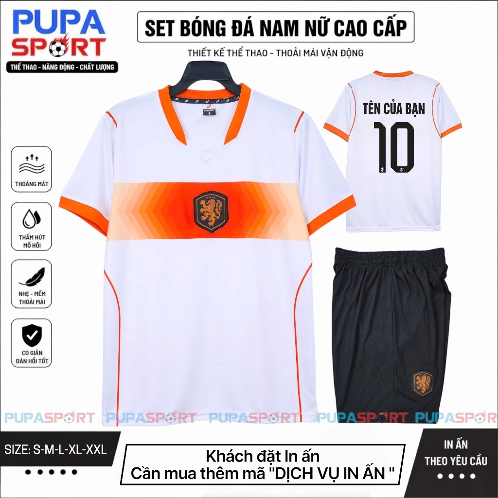 Bộ Đồ Đá Banh Tuyển Ha Lan Wc 2026 - Màu Trắng, Vải Thun Lạnh Cho Nam Nữ, Có In Tên Unisex Sport Top Quần