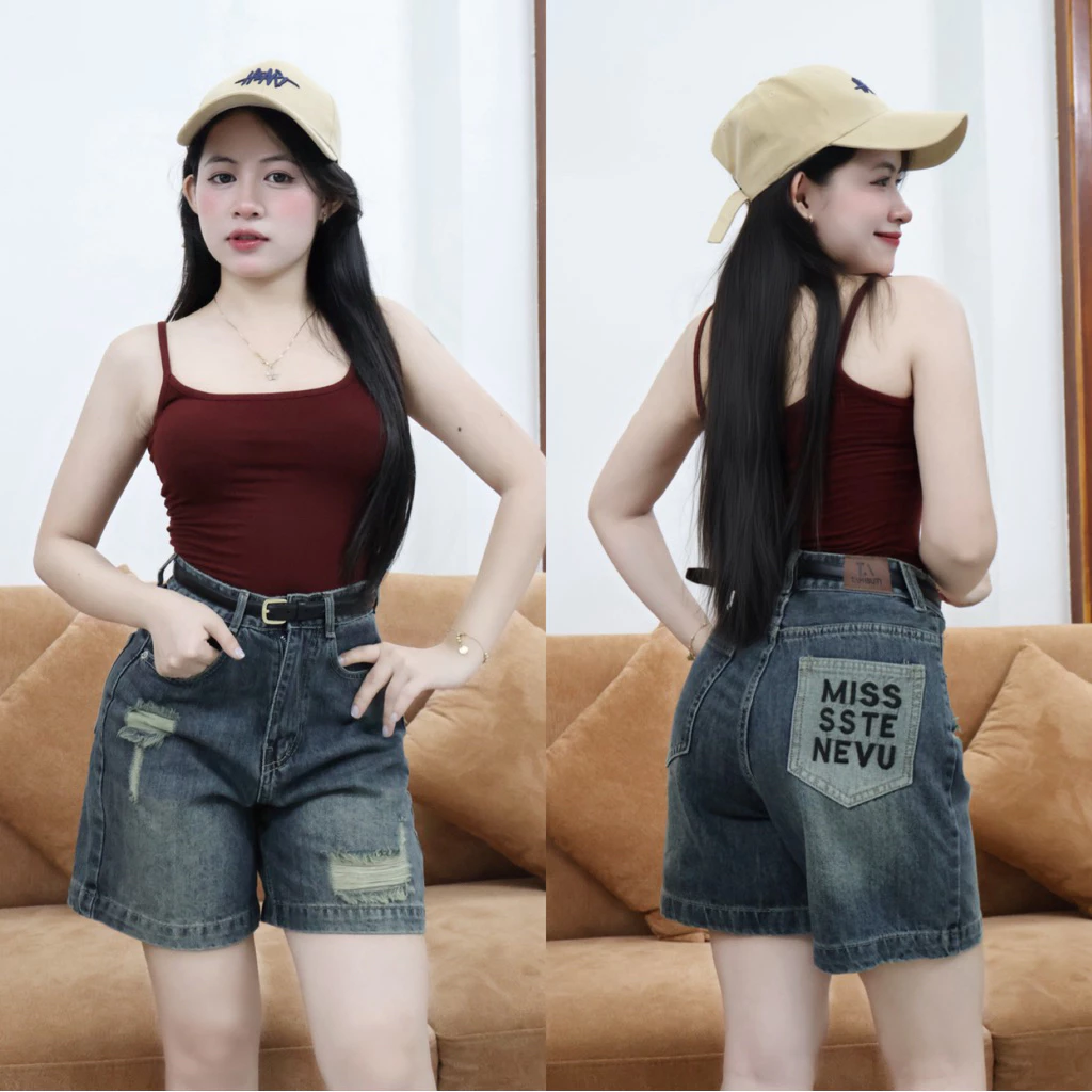 Quần Sọt Jean Ngố Thêu  QC Jean ko giãn .Đủ Size S/Xl Shop Nhí (J7 - quần jean ngố) 7186