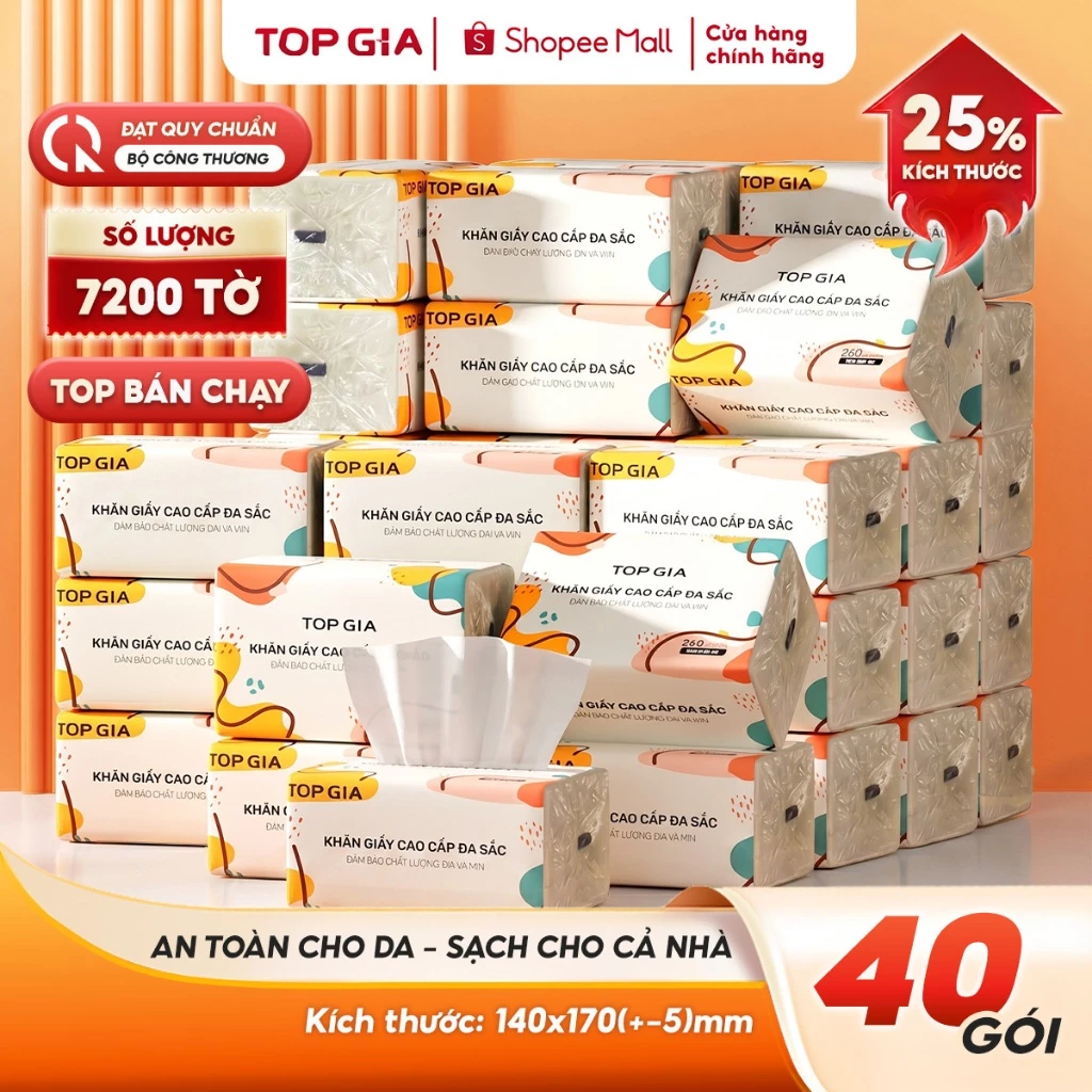 [GIÁ RẺ MÔI NGÀY - KHĂN GIẤY LỚN] Giấy ăn đa sắc Topgia 240 tờ 4 lớp dập vân 4D mềm mịn, thấm hút