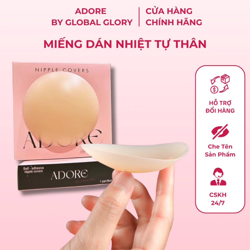 Dán ngực silicon ADORE nhiệt tự thân không keo, dán siêu dính tái sử dụng nhiều lần