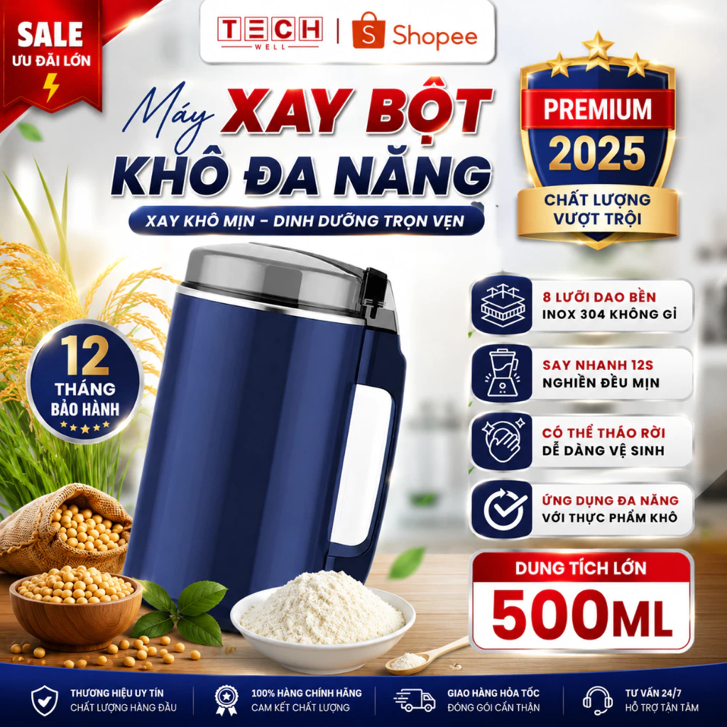 Máy Xay Hạt Khô Đa Năng Công Suất 300W, Xay Bột Ngũ Cốc, Cafe, Thảo Dược, Các Loại Hạt