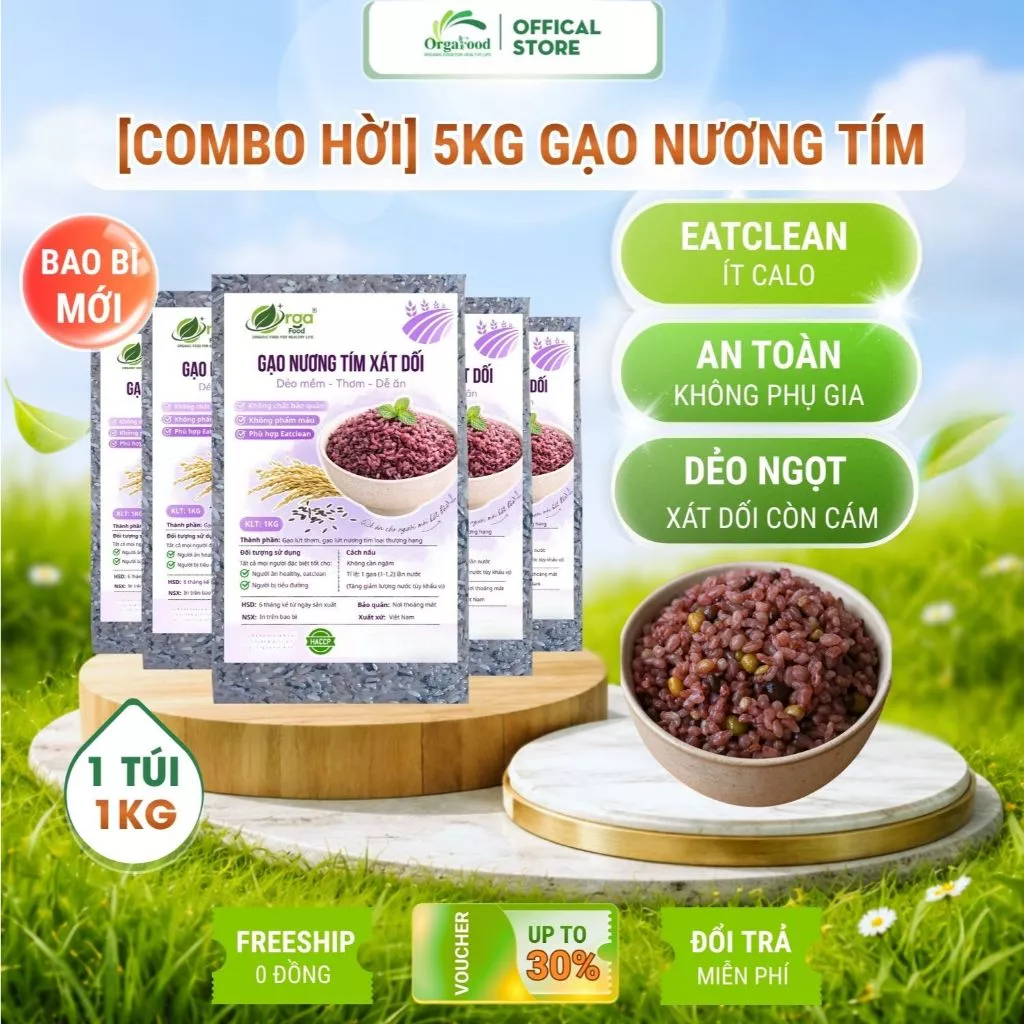 5kg Gạo nương tím xát dối Orgafood Điện Biên túi hút chân không, ăn kiêng, ăn chay, thực dưỡng, cho người tiểu đường