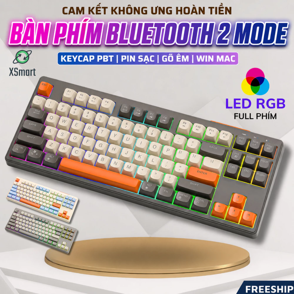 Bàn Phím Không Dây Bluetooth PIN Sạc FreeWolf M87 LED Pro Giả Cơ Gõ Êm Dùng Cho Máy Tính Laptop