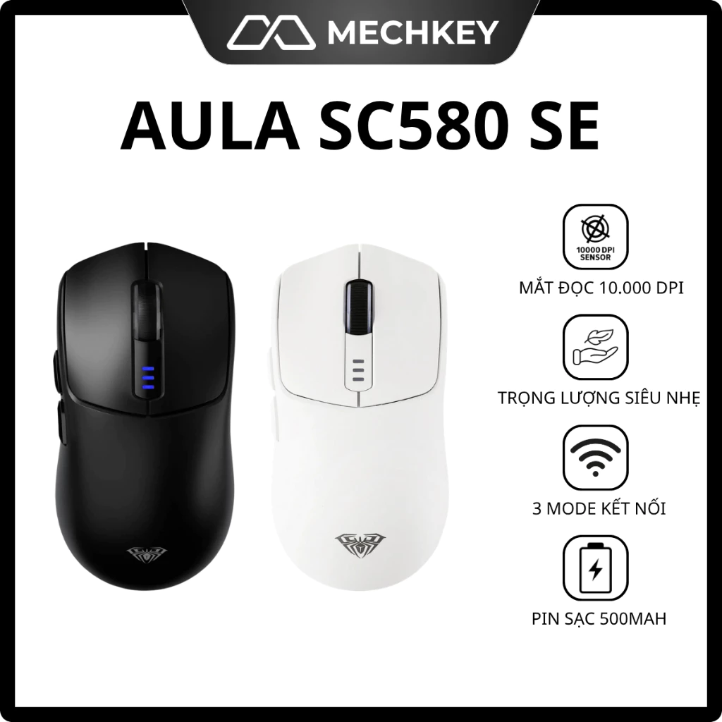 Chuột không dây AULA SC580SE - 3 Mode, 10.000 DPI, Thiết kế Công thái học, Pin sạc Type-C