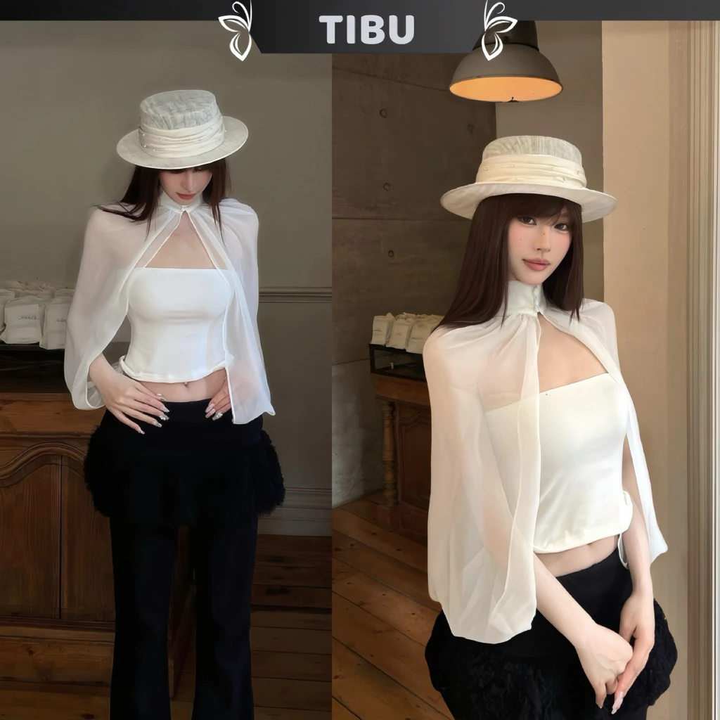 TIBU - Áo Quây Phối Choàng Tơ Liền Sang Chảnh Lạ Mắt Đi Chơi Dạo Phố Biển Mùa Hè D739