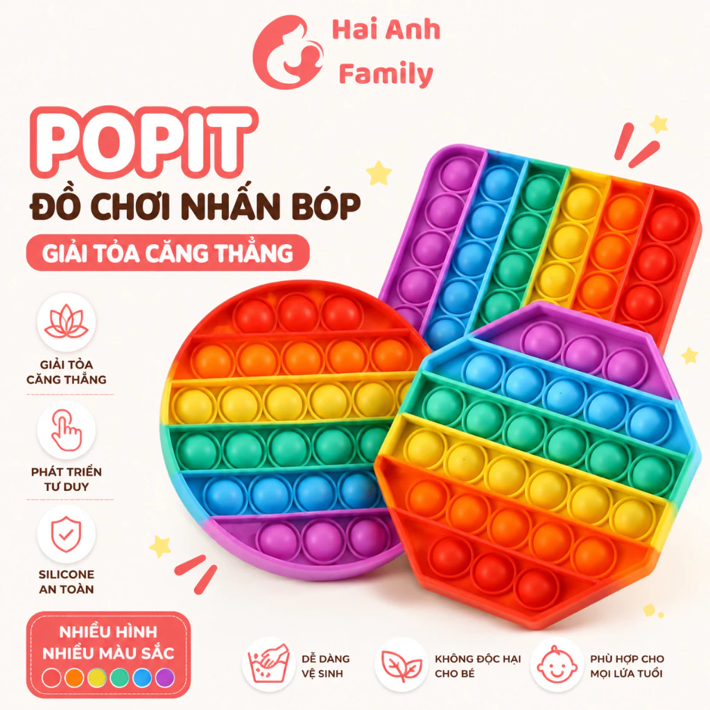 Popit - Đồ chơi giải trí nhấn, bóp bong bóng giải tỏa căng thẳng Pop it