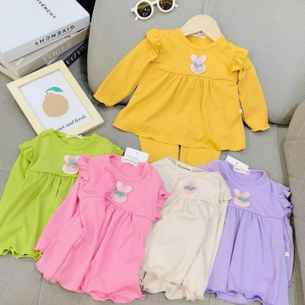 combo 3 bộ đồ cánh tiên dáng váy babydol đính nơ dễ thương bé gái chất len tăm dày dặn 6-18kg