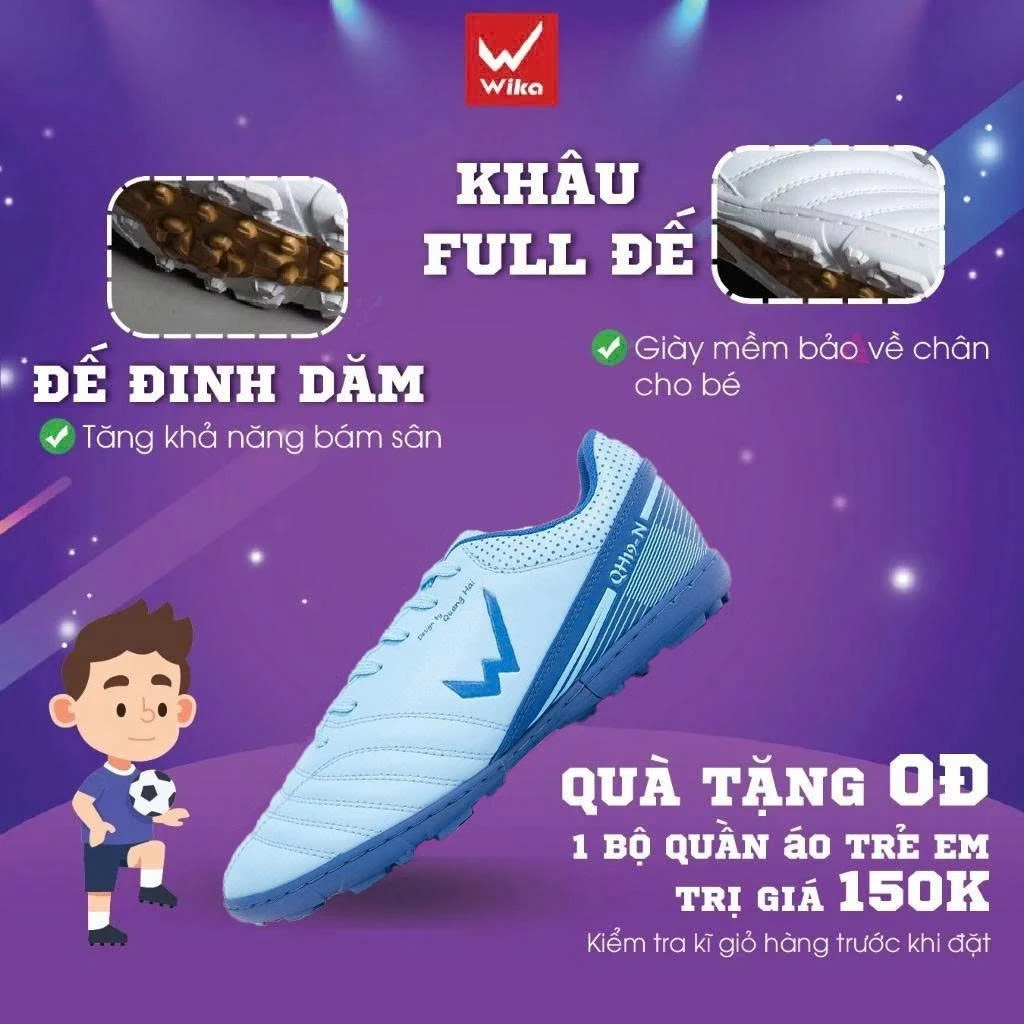 Giày Đá Bóng Trẻ Em Wika Qh19 Neo Kid Chính Hãng Chất Liệu Da Microfiber Cao Cấp, Mềm Mại