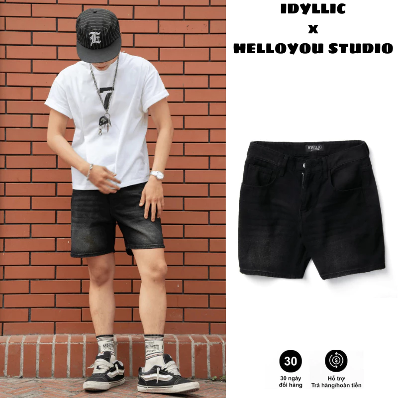 Quần Jean Short Nam Màu Đen Khói Chất Jean Mềm Mát Phong Cách Trẻ Trung Summer Viber IDYLLIC x HLU