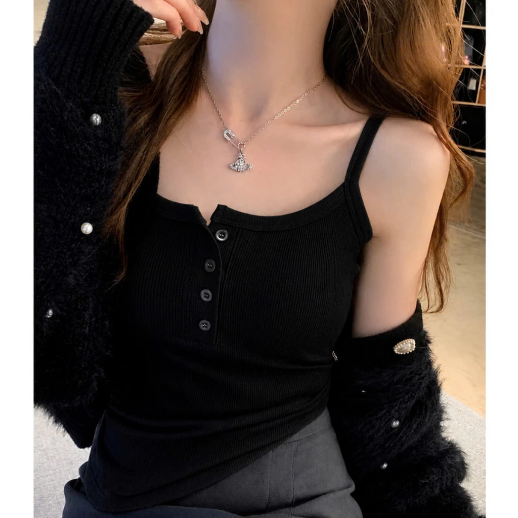 Áo Dây Nữ Kiểu Croptop Sành Điệu Phối Nút Vải Thun Gân Co Giãn Mặc Mát CÓ BIGSIZE G171