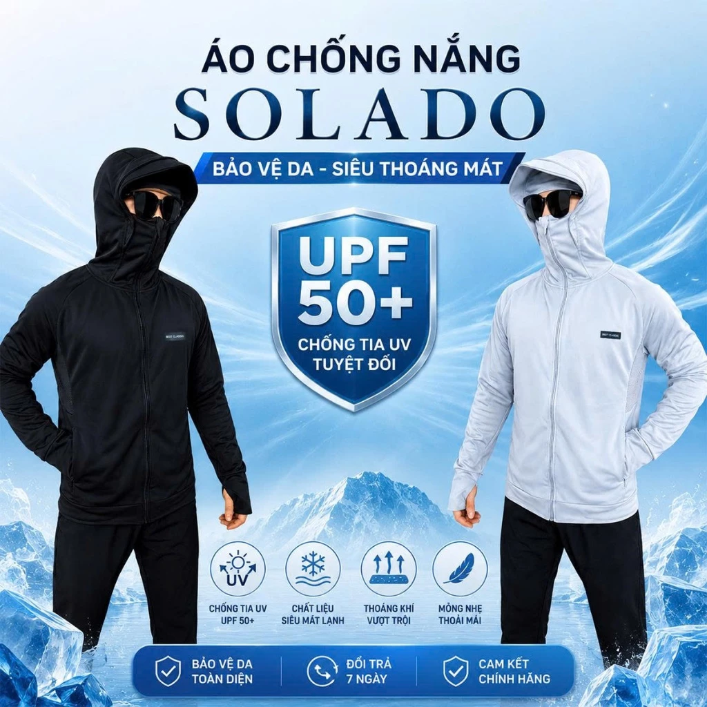 Áo Chống Nắng Thông Hơi Nách SOLADO Áo Chống Nắng 2 Lớp Chống Tia Uv Co Giãn Thoáng Mát ACN3